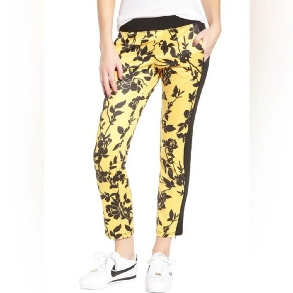 PAM & GELA Black and Yellow Floral Track Pants Petite / Extra Small - Picture 2 of 5